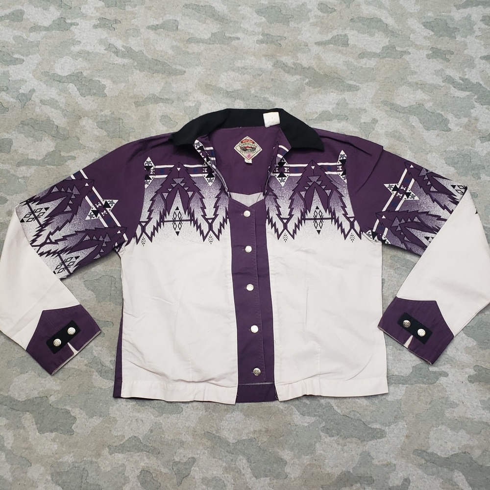 VTG Cumberland Outfitters Top Womens Small Purple Long Sleeve Button Western